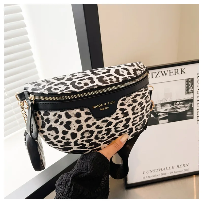 Pu 2024 heiß verkaufendes neues Produkt Umhängetasche Reiß verschluss kette Leoparden muster lässige Umhängetasche weiche vielseitige Damen handtasche