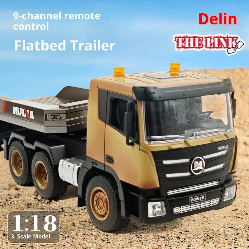 Delin 1318 Nine Channel RC Toy Car Model - Remote Control Flatbed Trailer Simulation Engineering Vehicle for Kids
