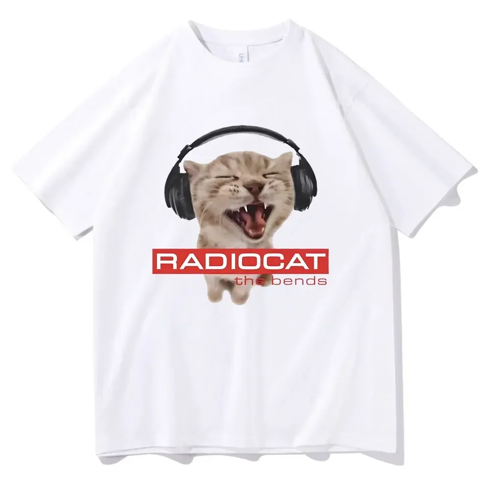 Funny Cat Radiocat The Bends Print T Shirt Men Women Short Sleeve Cotton Sport Casual Loose Tops Couple Tees Round Neck T-shirt