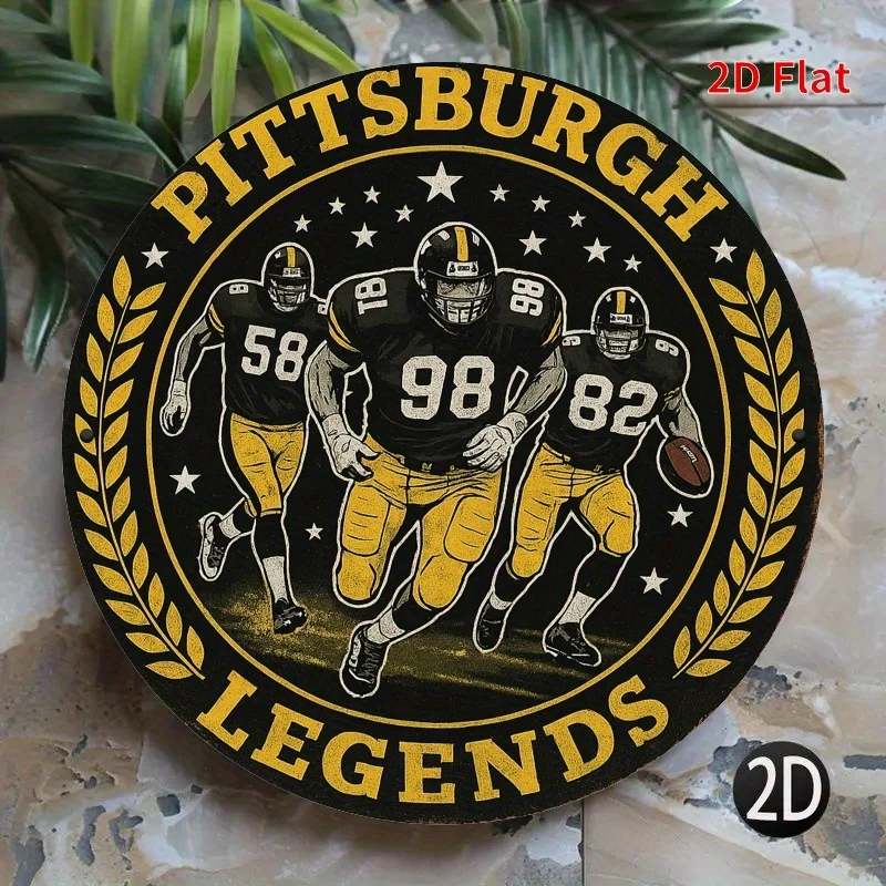 2D Flat - [2D Flat] 2D Printed Design, 1pc, Pittsburgh Legendary Player Round Metal Sign, Wall Decor for Home Rooms, Cottages, S