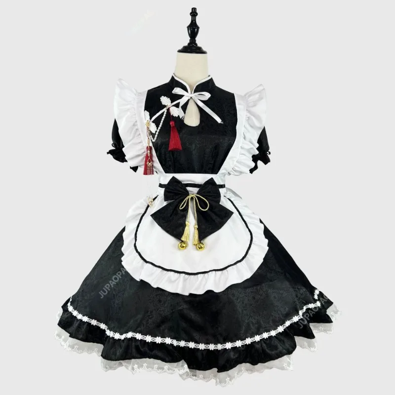 Style chinois femme de chambre Lolita Cosplay Costume S-5XL femmes Cheongsam robe Halloween fête serveuse pli jouer animation spectacle livraison directe