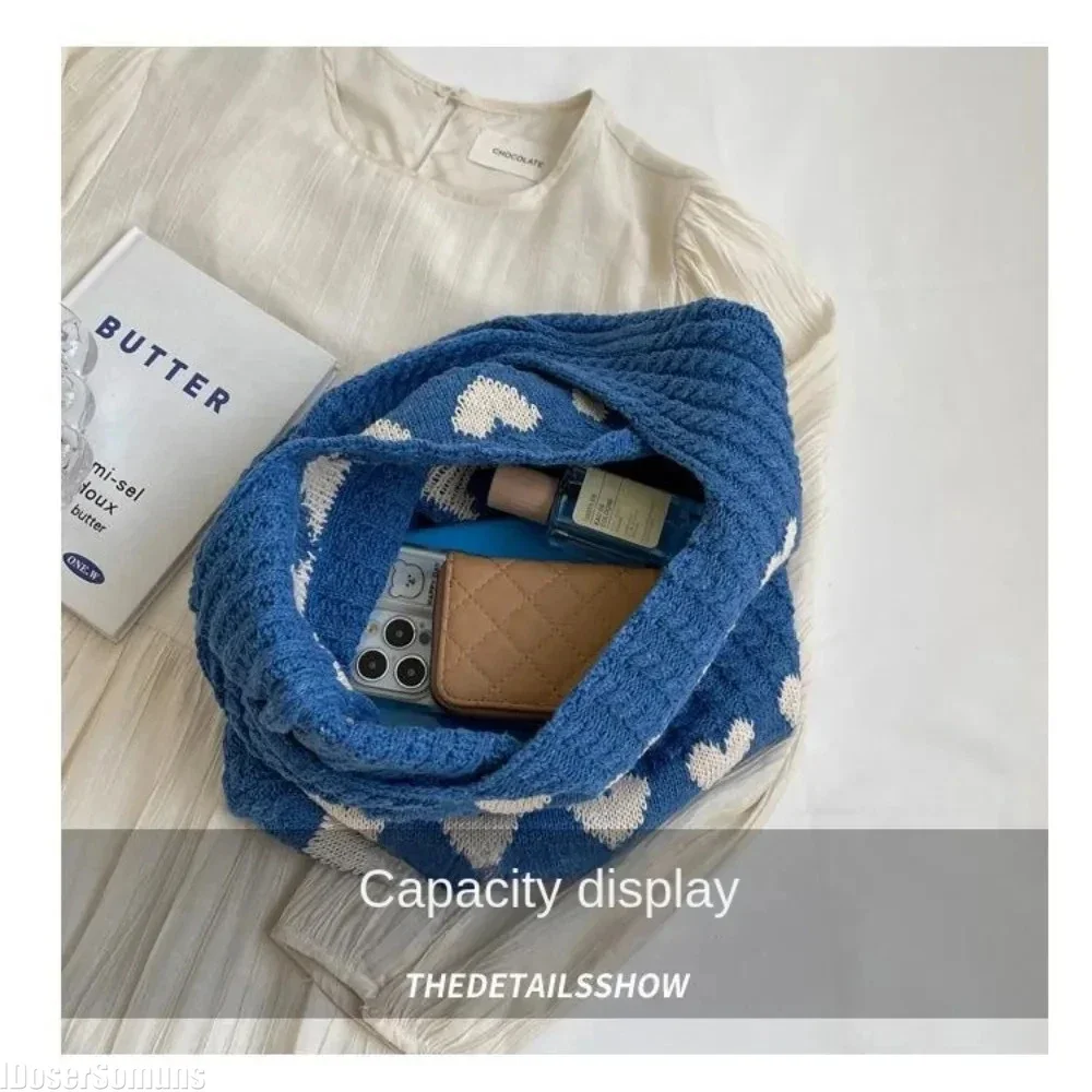 Knitted Storage Bag Fashion Women Summer Handmade Organization Woolen Knitted Underarm Knitted Bag Love Personality Shoulder Bag