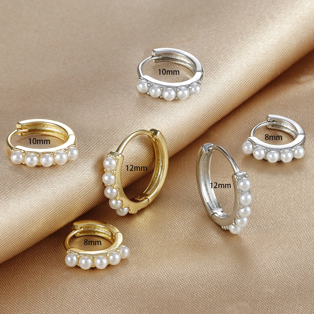 3PCS Set Stainless Steel Minimal Hoop Earrings 8/10/12mm Small Huggie Thin Helix Tragus Pearl Earring Cartilage Piercing Jewelry