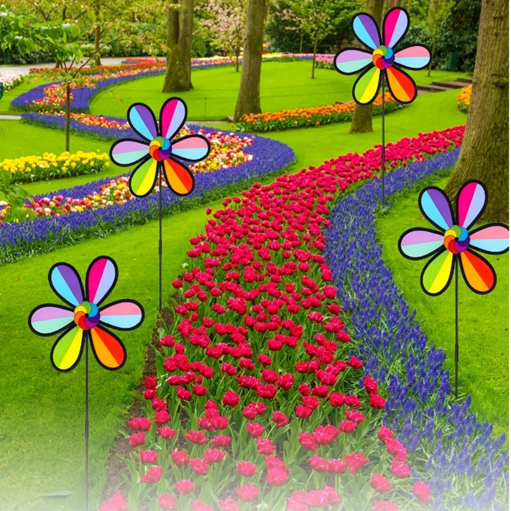 Rotating Rainbow Windmill Black Frame Design for Camping Garden Decoration Kid Toy Back Yard Decoration Outdoor Garden Ornaments
