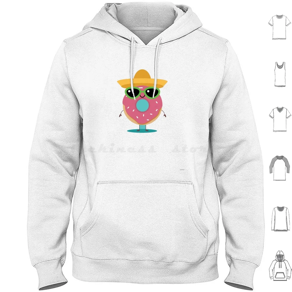 Cool Donut Sticker Hoodies Long Sleeve Food Vegan Snacks Avocado Hipster Millennial Fruit Strawberry Berry Coconut