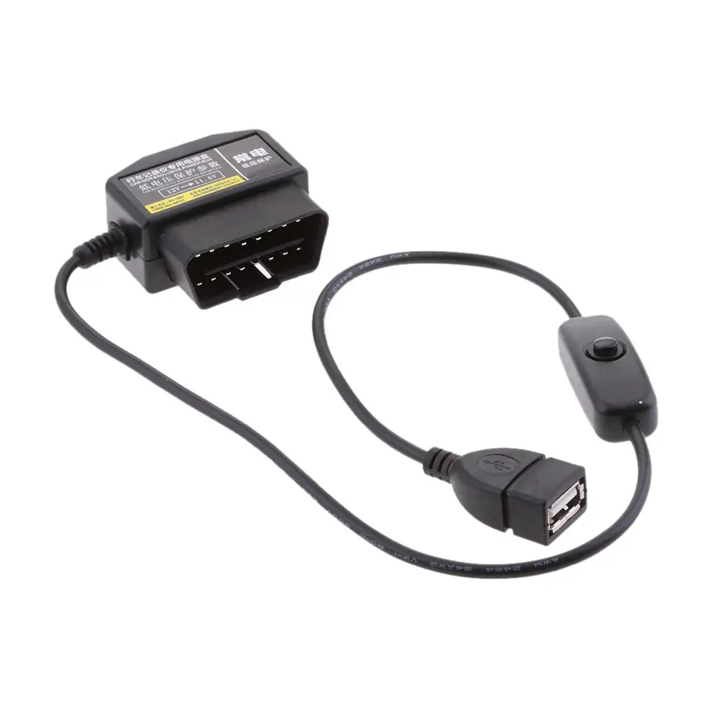 USB Phone Charger OBD2 Power Cable Car Electronics 16 Pin Adapter for GPS Navigation Dash Cam