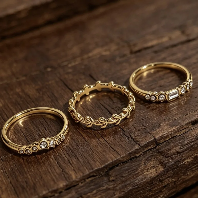 Vintage Stacked Ring Set Bohemian Style Diamond studded Leaf Love Design Party Wedding Jewelry Gift