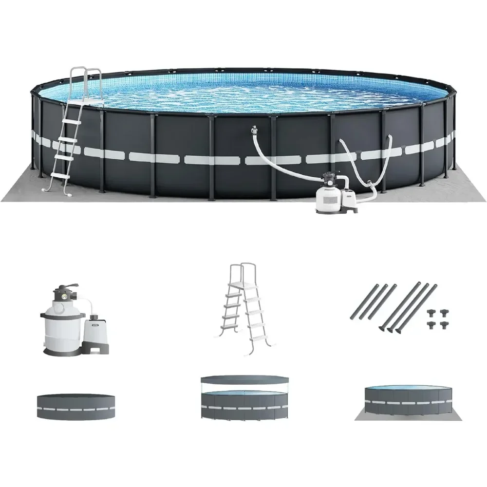 

Frame 14' x 42" Round Above Ground Outdoor Swimming Pool Set with Sand Filter Pump, Ground Cloth, Ladder, and Pool Cover