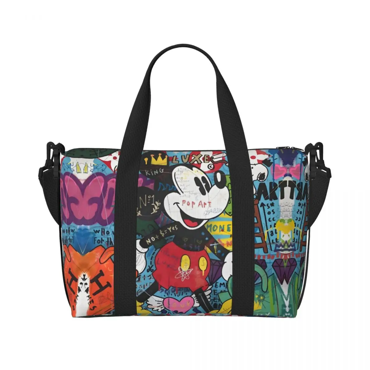 Custom Large Mickey Mouse Tote Bag Women Graffiti Cartoon Cute Print Animation Shoulder Shopper Gym Beach Travel Bag