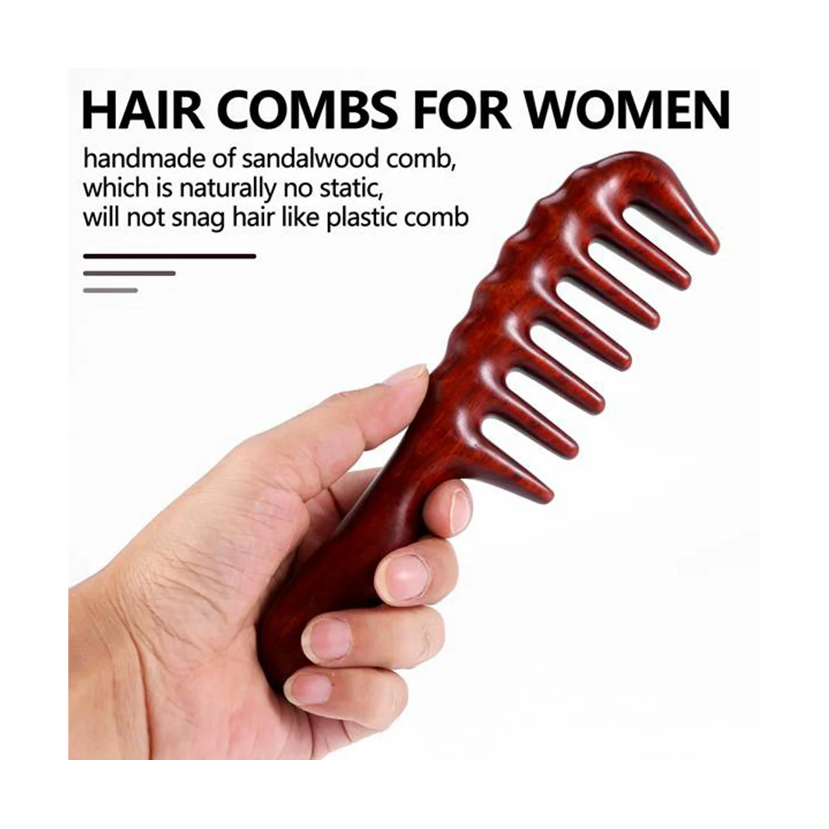 엉킴 방지용 헤어 빗 2개 - 곱슬머리용 넓은 이빨 나무 빗 - 정전기 방지 천연 목재 백단향 빗-ABPX