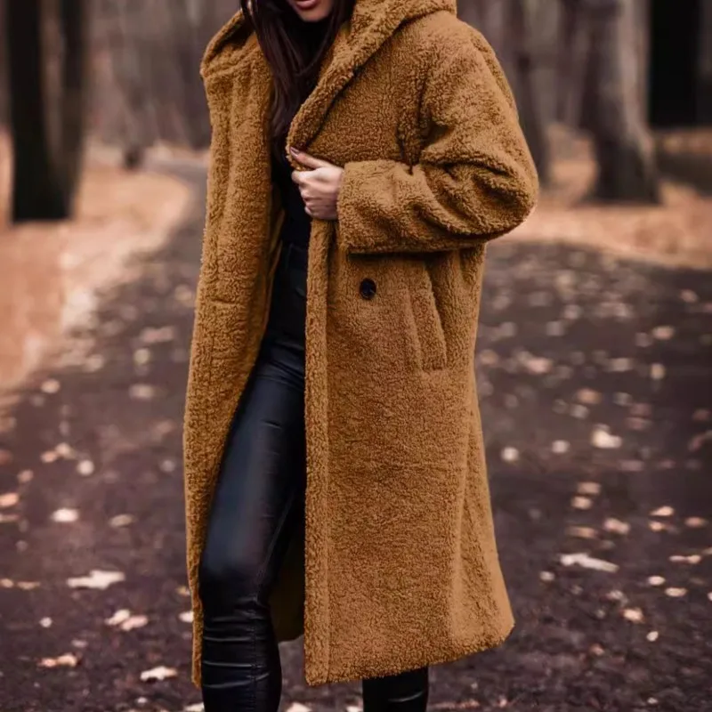 2026 New Autumn And Winter Women's Fur Coat Hooded Solid Color Fashionable Casual Loose Warm Comfortable Versatile Long Fur Coat