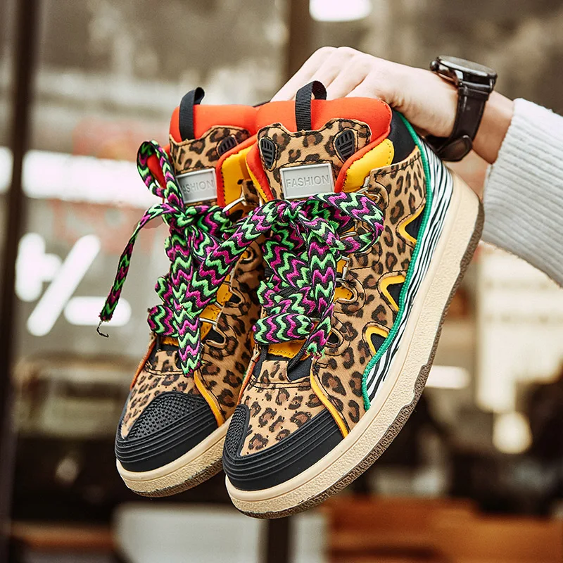 

Fashion High-top Colorful Leopard Sneakers Designer Shoes Men Women Hip-Hop High Quality Flat Platform Luxury Sneakers Men 2023