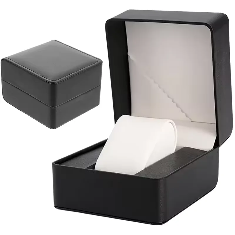 Single Watch Gift Box with Pillow PU Leather Wristwatch Display Case Shock-Resistant Protective Storage Organizer Box for Men
