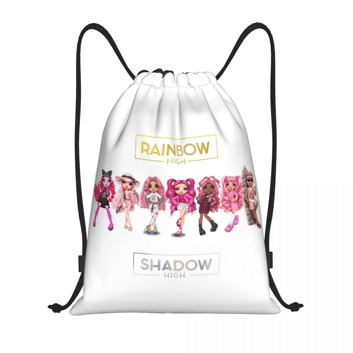 Tas Serut Karakter Pink Rainbow High dan Shadow High Pria Wanita Tas Ransel Latihan Gym Olahraga Lipat
