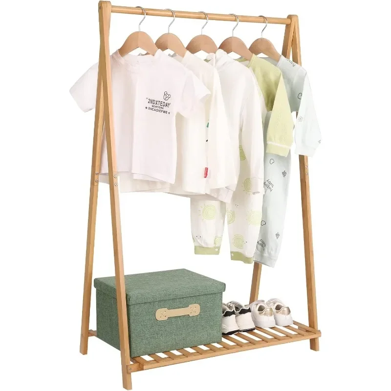 

Small Clothes Rack Kids Dress Up Storage for Toddlers Bedroom, Bamboo Child Garment Rack with Storage Shelf