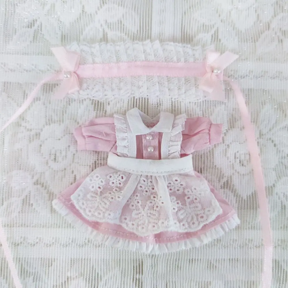 Uniform Clothes Maid Skirt Suit for 1/11 ob11 Dolls Princess Mini Clothes Dresses Suit with Headband For Stuffed Dolls