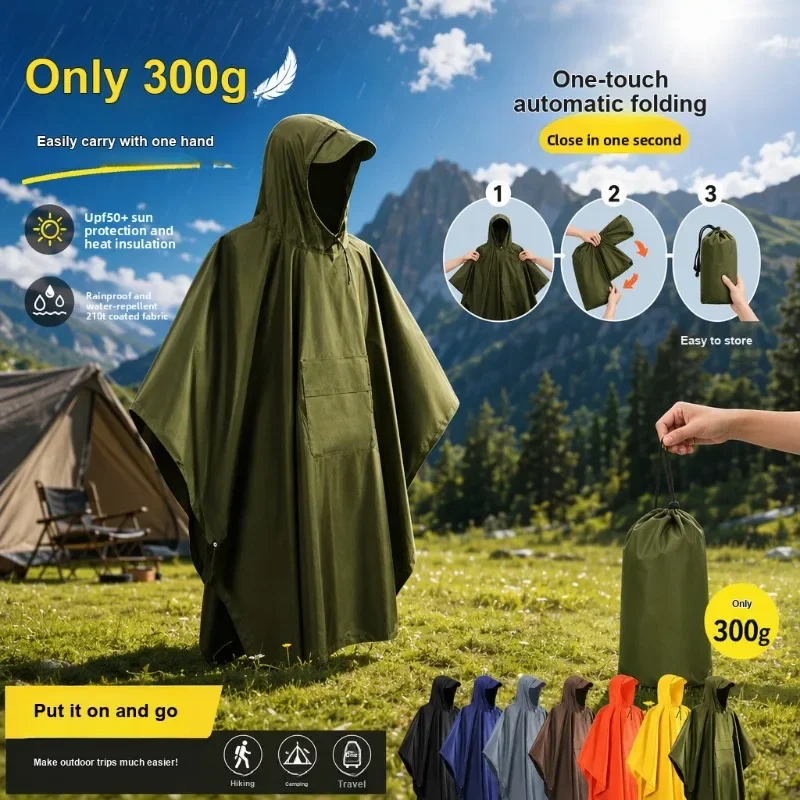 Three-in-one Cape, Raincoat for Cycling, Hiking, and Mountaineering, Bring One-piece Raincoat, Poncho, Windproof Raincoat.