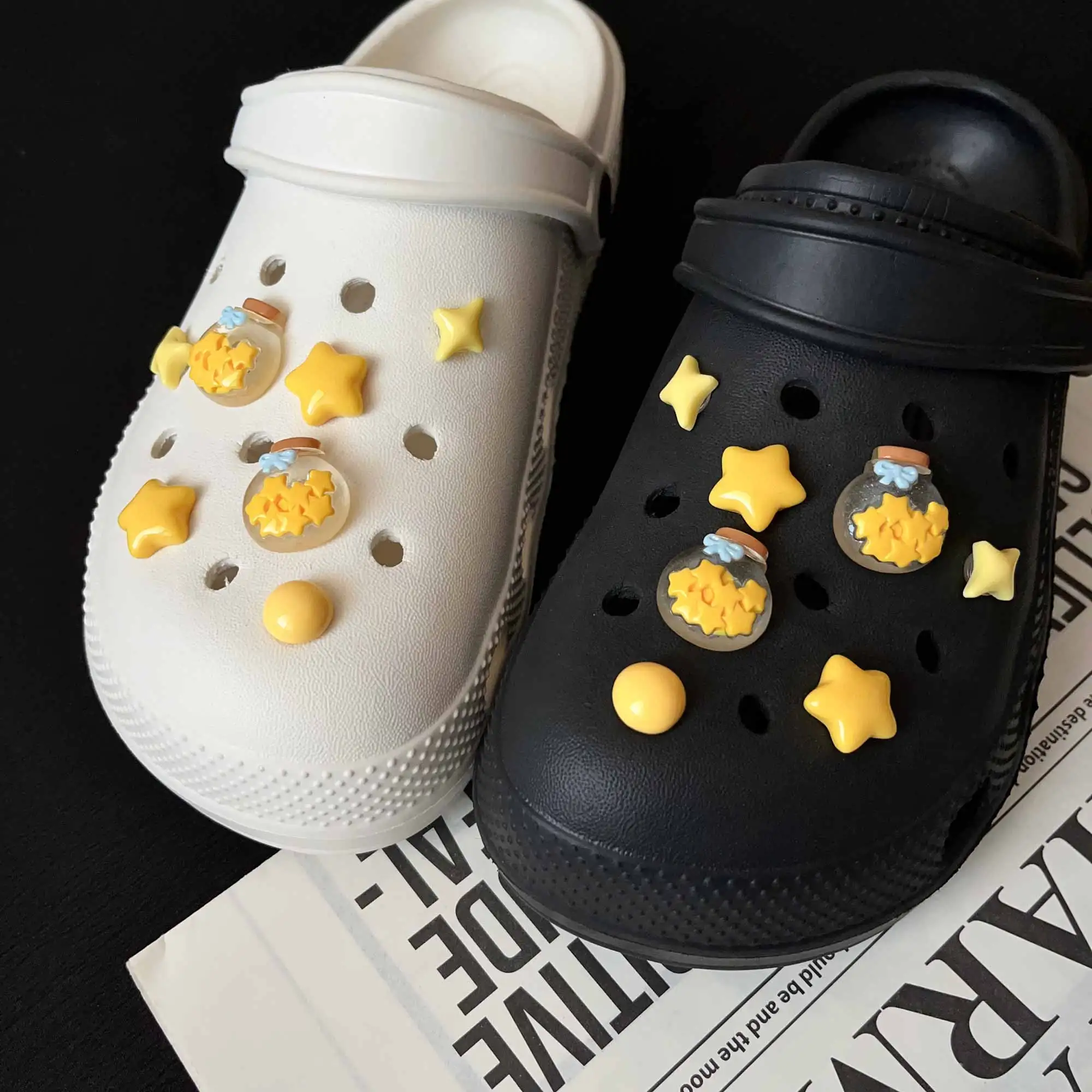 

Cute Yellow Star Wish Bottle Set Shoe Charms for Crocs Slipper Accessories Clogs Pins Decorations Garden Sandals Kids Girl Gift