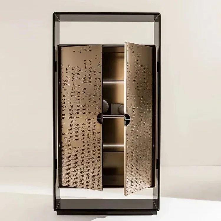 

Red Wine Cabinet Living Room Wall Display Cabinet Stainless Steel Designer High End Storage Cabinet