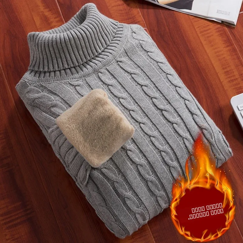 

Мужской вязаный свитер из чистого хлопка с подкладкой из флиса, утепленный, с высоким воротником, модный осенне-зимний теплый шерстяной свитер, бренд JXAETE