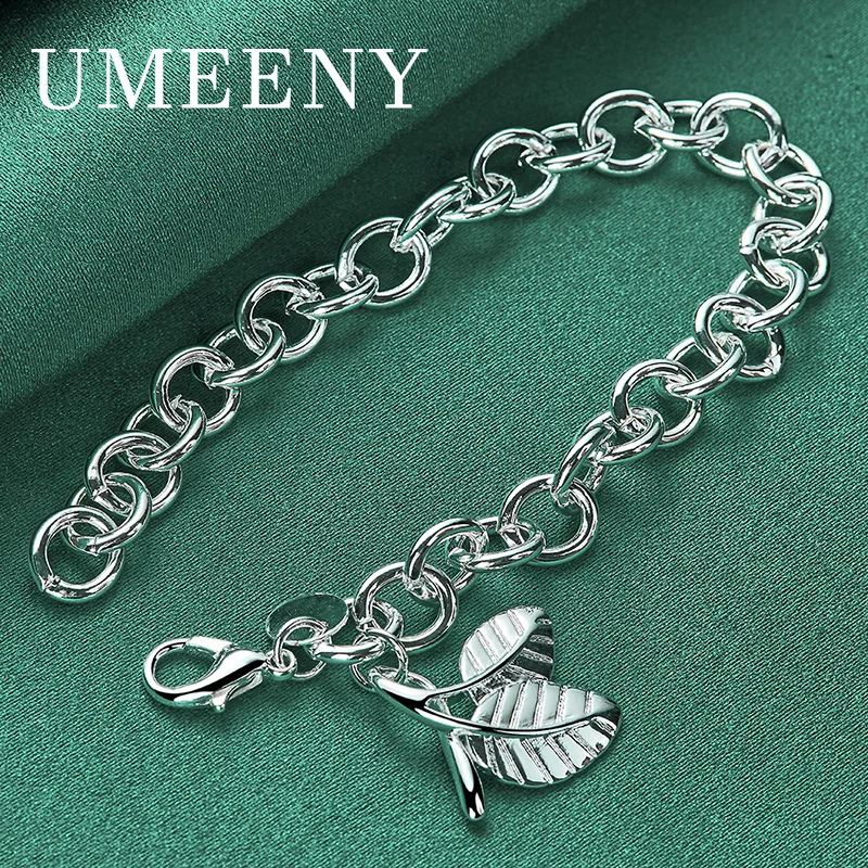

Simple 925 Sterling Silver 8 Inch Women's Exquisite Leaf Bracelet Gift Party Fashion Jewelry