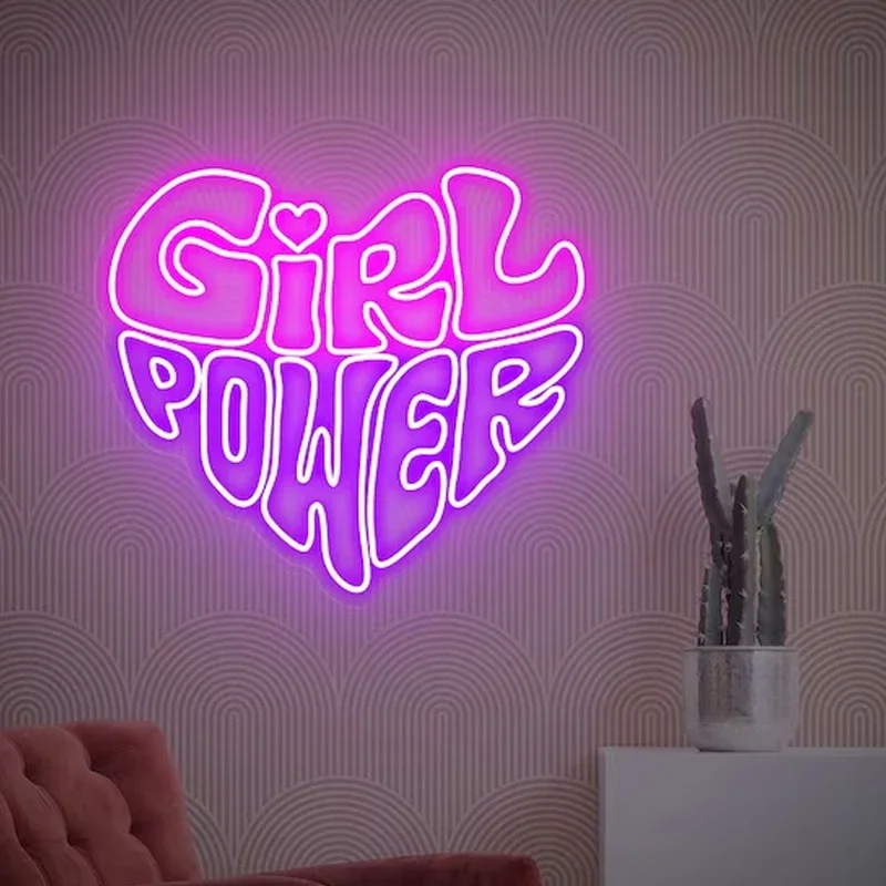 Girl Power Art Neon Sign Led Girl Pink Room Decor Custom Neon Light for Girl's Room Bedroom Decoration Friend Gift