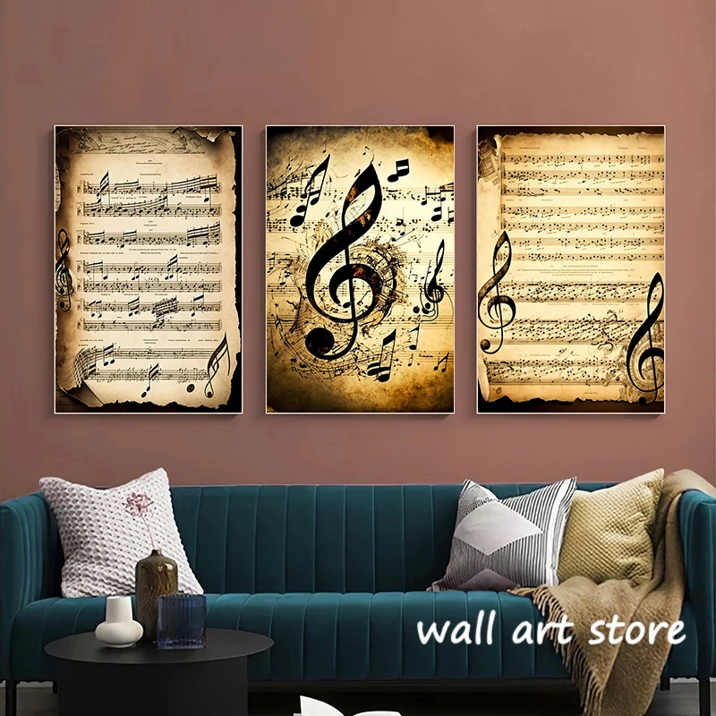 Vintage Abstract Sheet Music Poster Sound Happy Character Canvas Painting HD Print Wall Art Picture Living Room Bedroom Decor