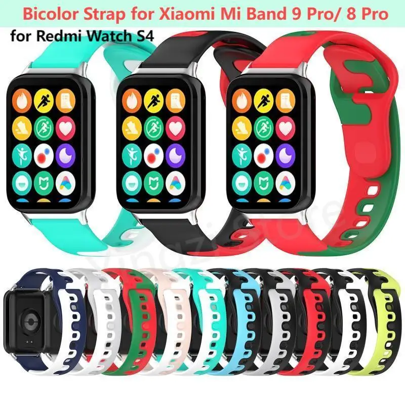 Bicolor Silicone Strap for Xiaomi Mi Band 9 Pro Smart Watch Breathable wristband for Xiaomi Mi Band9 Pro/ 8 Pro/Redmi Watch 4