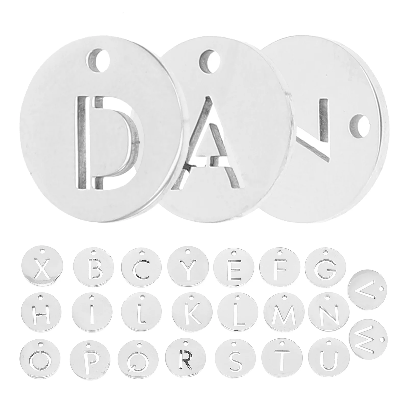 

26Pcs Stainless Steel Alphabet Letter Pendants Hollow Round Charms for DIY Necklace Bracelet Keychain Jewelry Name Tags Pendants