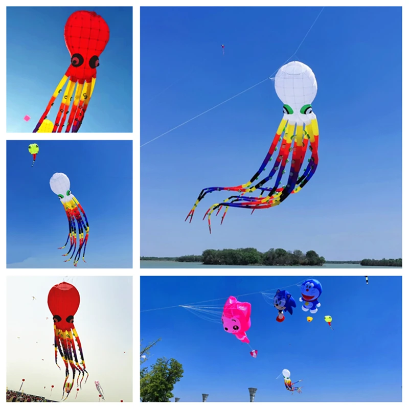 

free shipping 13m large octopus kites for adult flying toys kite reel ripstop nylon kevlar paragliding fish parachute kite fun