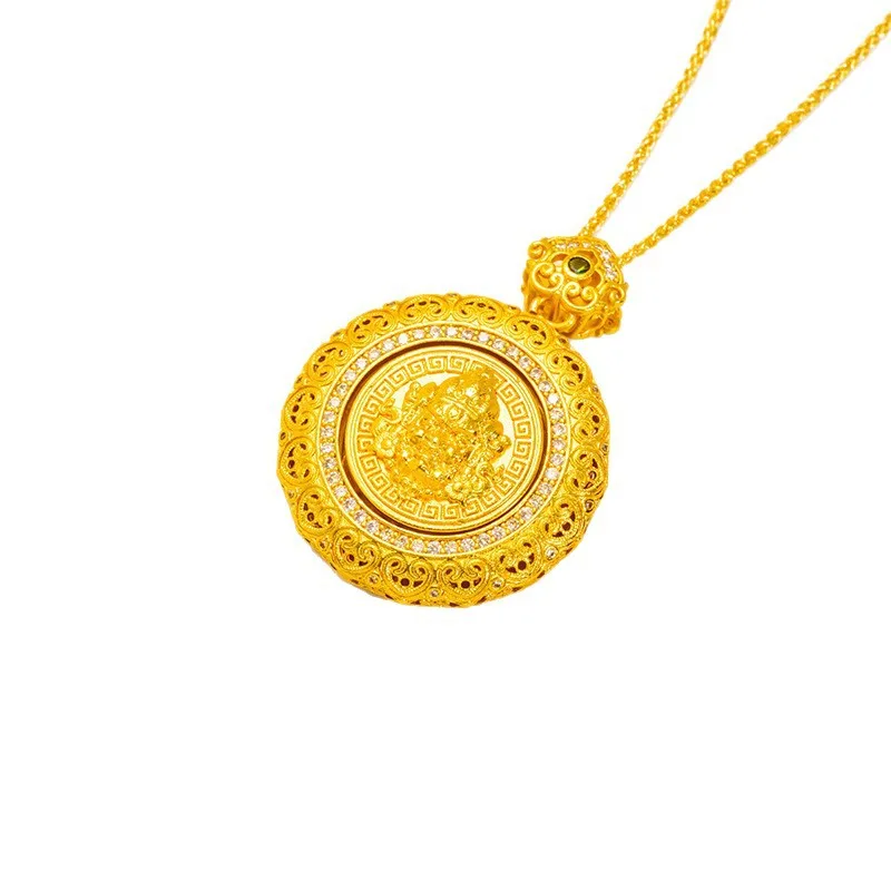 Copper Electroplated Gold Sand Gold Inlaid Diamond Yellow God of Wealth Pendant for Women New Chinese Style Retro Light Luxury R