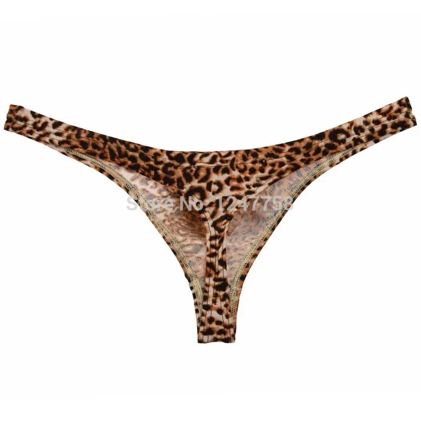 Sexy Leopard Men\'s Mini Thong Pouch Posing Tangas Breathable Bikini Briefs Underwear Ultrathin Soft G-string Cheeky Underpants