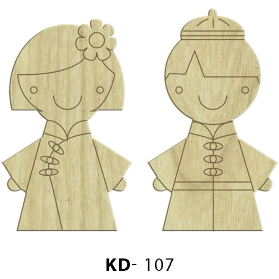 KD107 Women Men 2li Set Wooden Package Ornament, Hobby Painting Wood Ornament