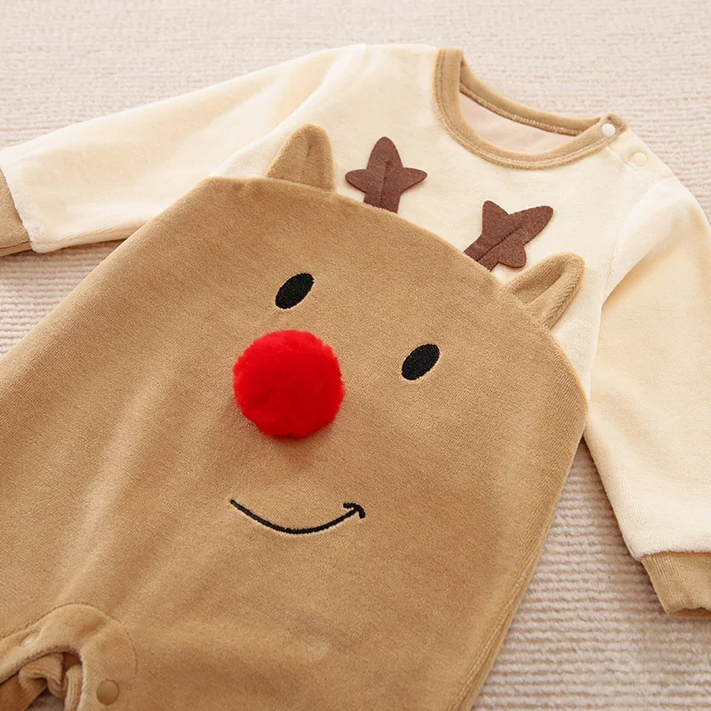 Christmas Cute 3d Elk Newborn Clothes Comfortable And Soft 0-18 Boys And Girls Spring And Autumn Long Sleeve Baby Jumpsuit