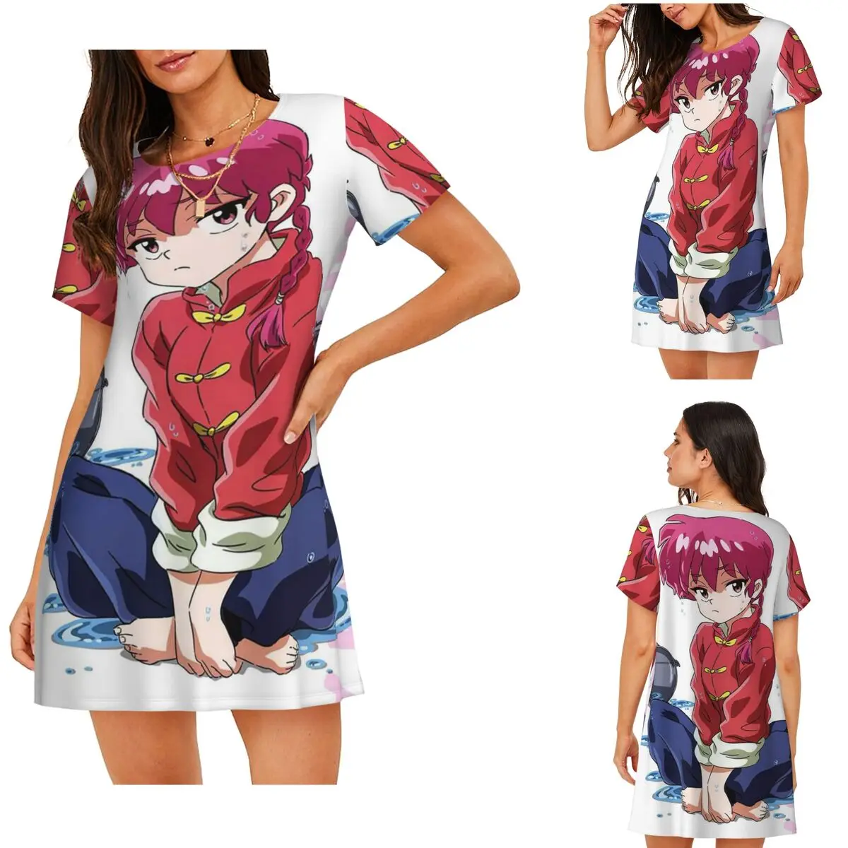 Ranma 1/2 Saotome Pig Girls P Chan Short Sleeves Nightdress For Sleeping Sleepshirts Women Nightgowns Soft Pajama Dress