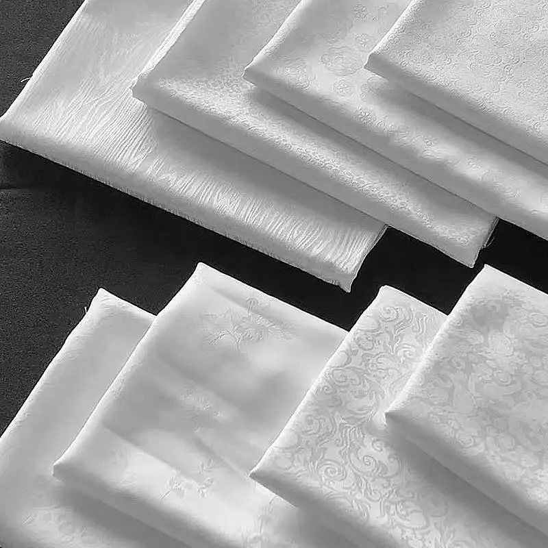 High-End White Embossed Silk Satin  Dress Head Hanfu Costume Print Fabric Retro Style  Face Patterned Material