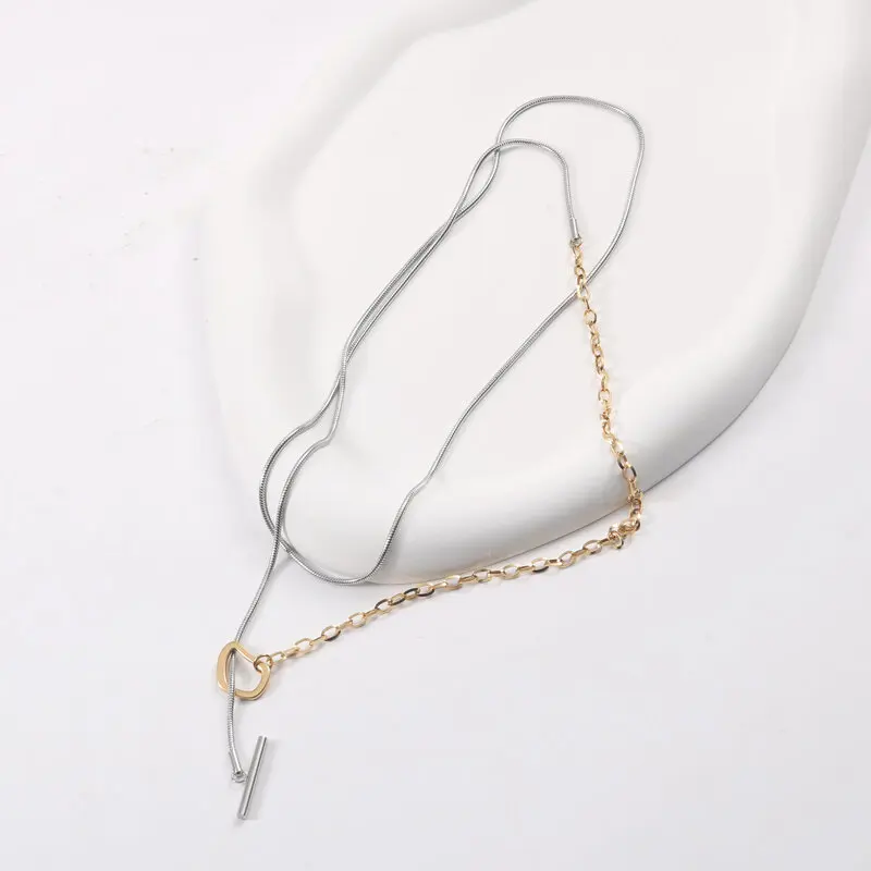 Two-color Patchwork Necklace for Women Stainless Steel Neckalce Waterproof Non Tarnish Jewelry