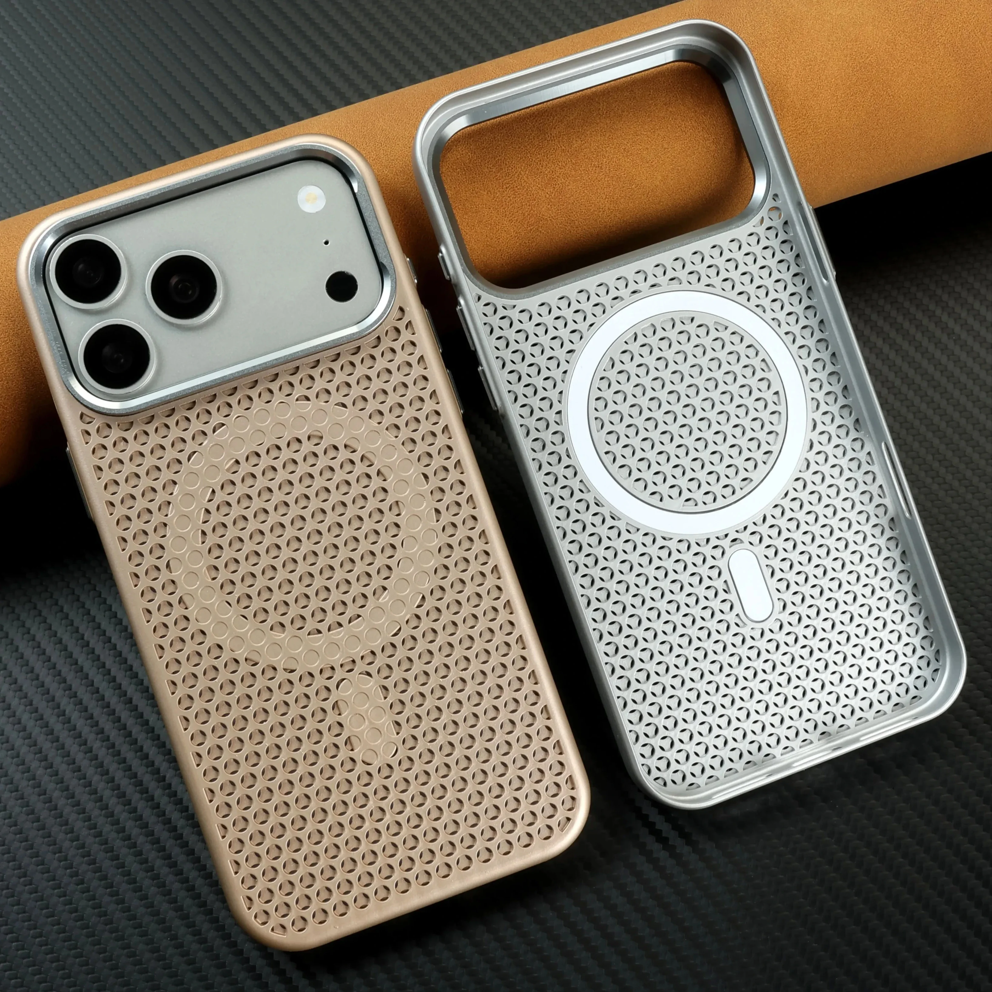 Image of 3D Wabenmuster Kühlende Magnetische Handyhülle für iPhone 17 Pro Max 16 15 14 13 12 für MagSafe Stoßfeste Hülle Metall-Kamerarahmen