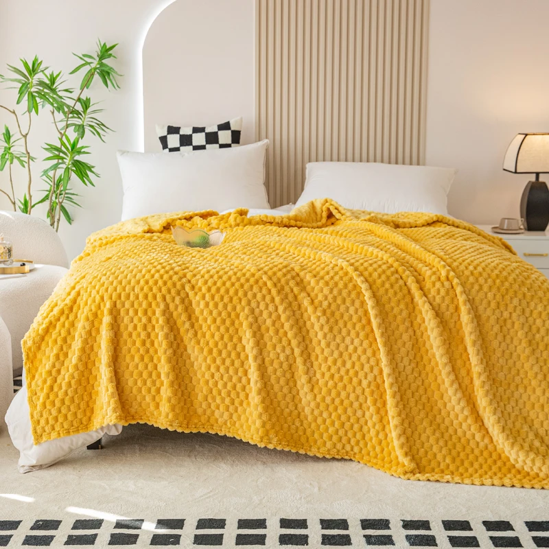 Yellow Plaid Solid Blanket Soft Warm Fluffy Throw Blanket Sofa Cover Milk Velvet Bedspread Bed for Adults Kids Pet Home Textile