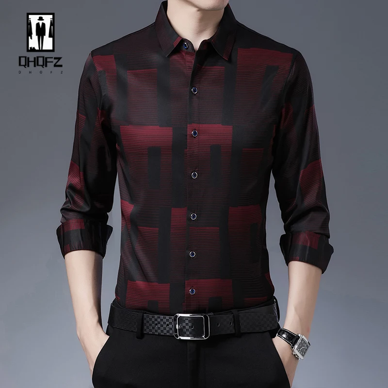 New Men's Casual Printed Long Sleeved Lapel Shirt for Spring and Autumn Fashion Comfortable Wrinkle Free Top Without Ironing