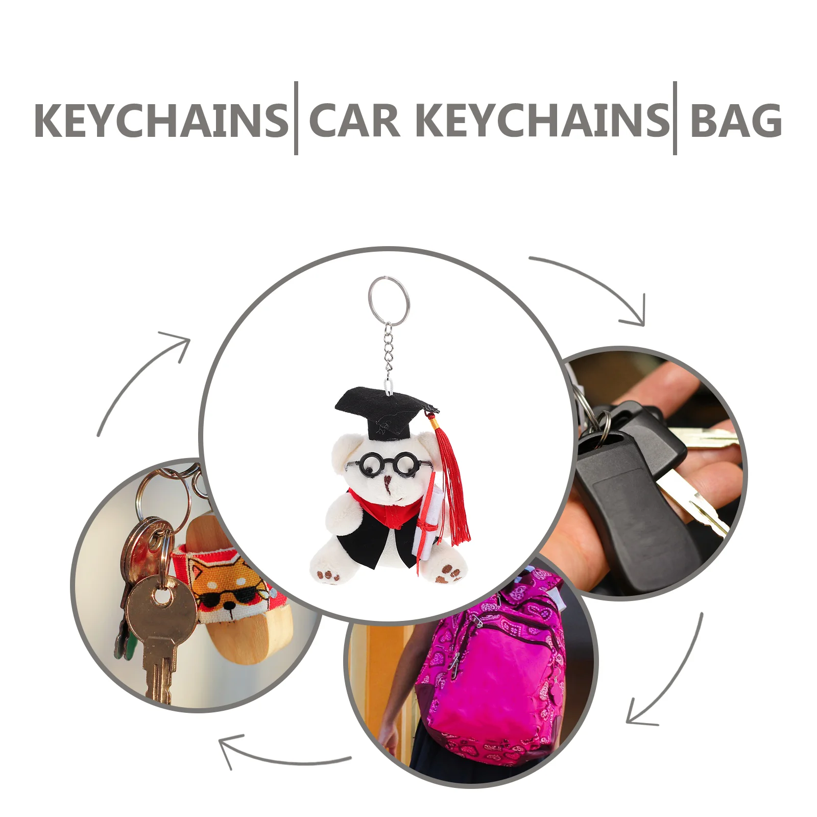 Graduation Keychain Plush Bulk Ring Glasses Car Chains Women Pp Cotton Gift Ideas Bear Keyring for Miss