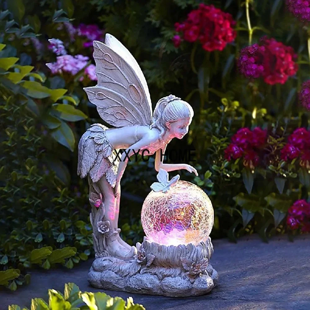 New Fairy Tale FARCENT Decoration Garden Crystal Ball Girl Statue Decoration Resin Crafts