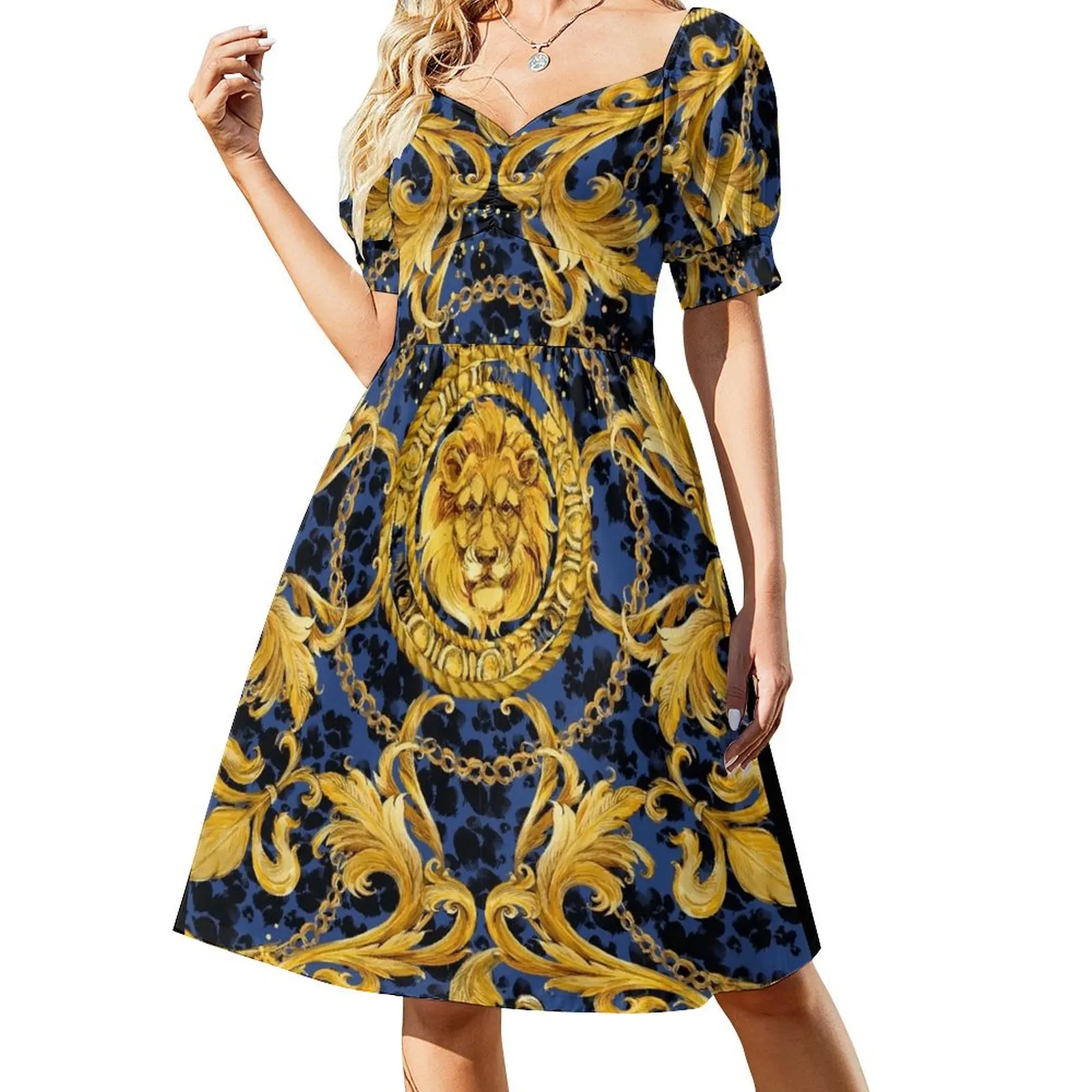 

golden lion and damask ornament. Short-Sleeved Dress dresses for prom Dress for girls