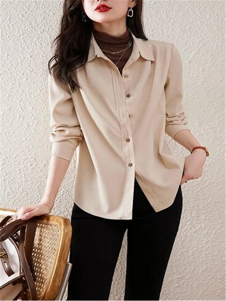 

Vintage Brushed Shirt Women's Long-sleeved Top Spring Autumn Women Clothes Blusa Loose Basic Button Up Casual Female Blouses