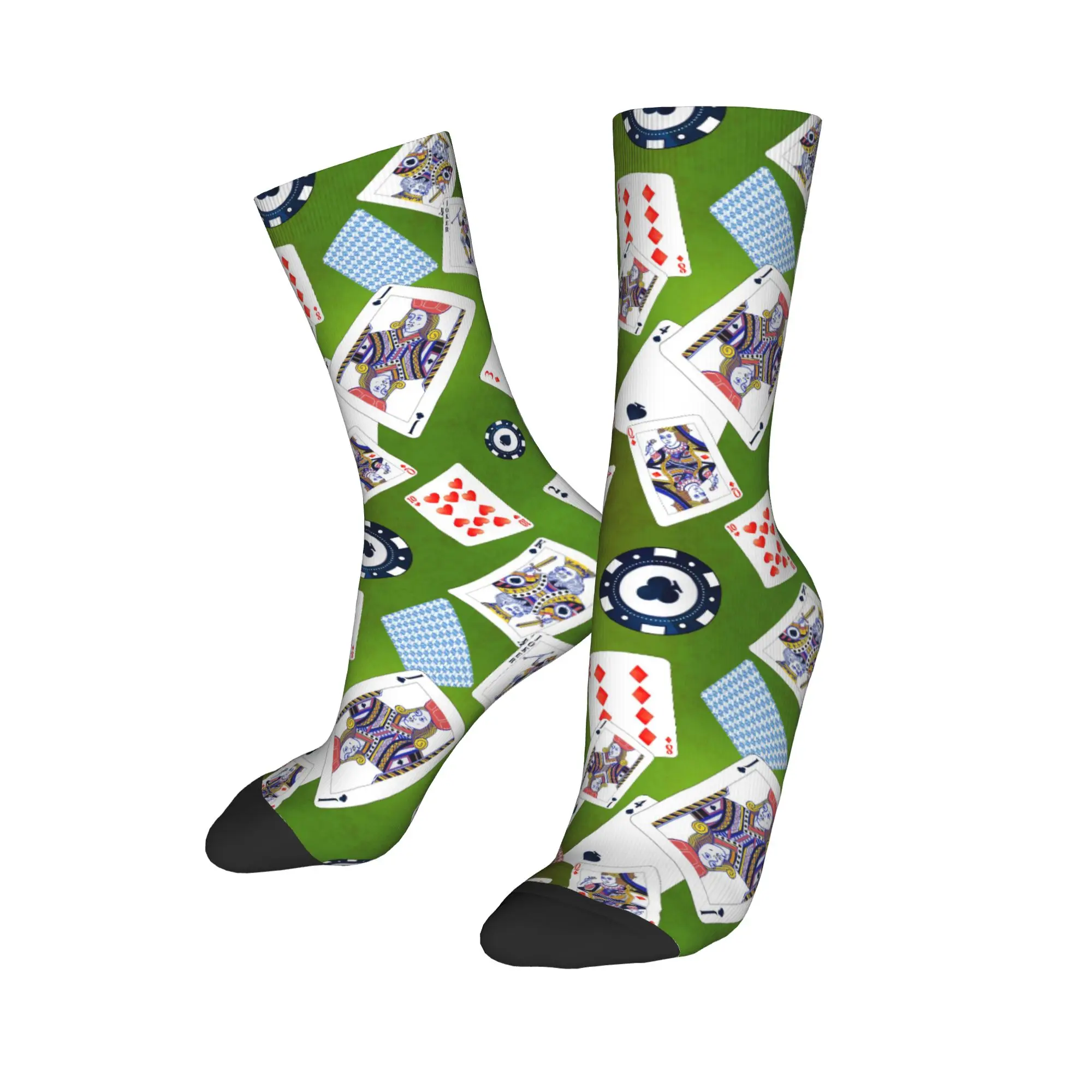 بطاقات البوكر ورقائق الكازينو على خلفية خضراء الجوارب جوارب الربيع القوطية الرجال لينة تنفس الجوارب المضادة للبكتيريا الجوارب