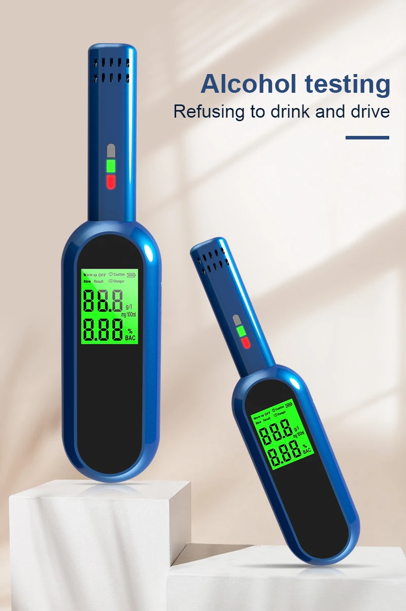 جهاز اختبار الكحوليات الأنيق لنفخ الهواء مع مستشعر أشباه الموصلات لكابل شحن USB