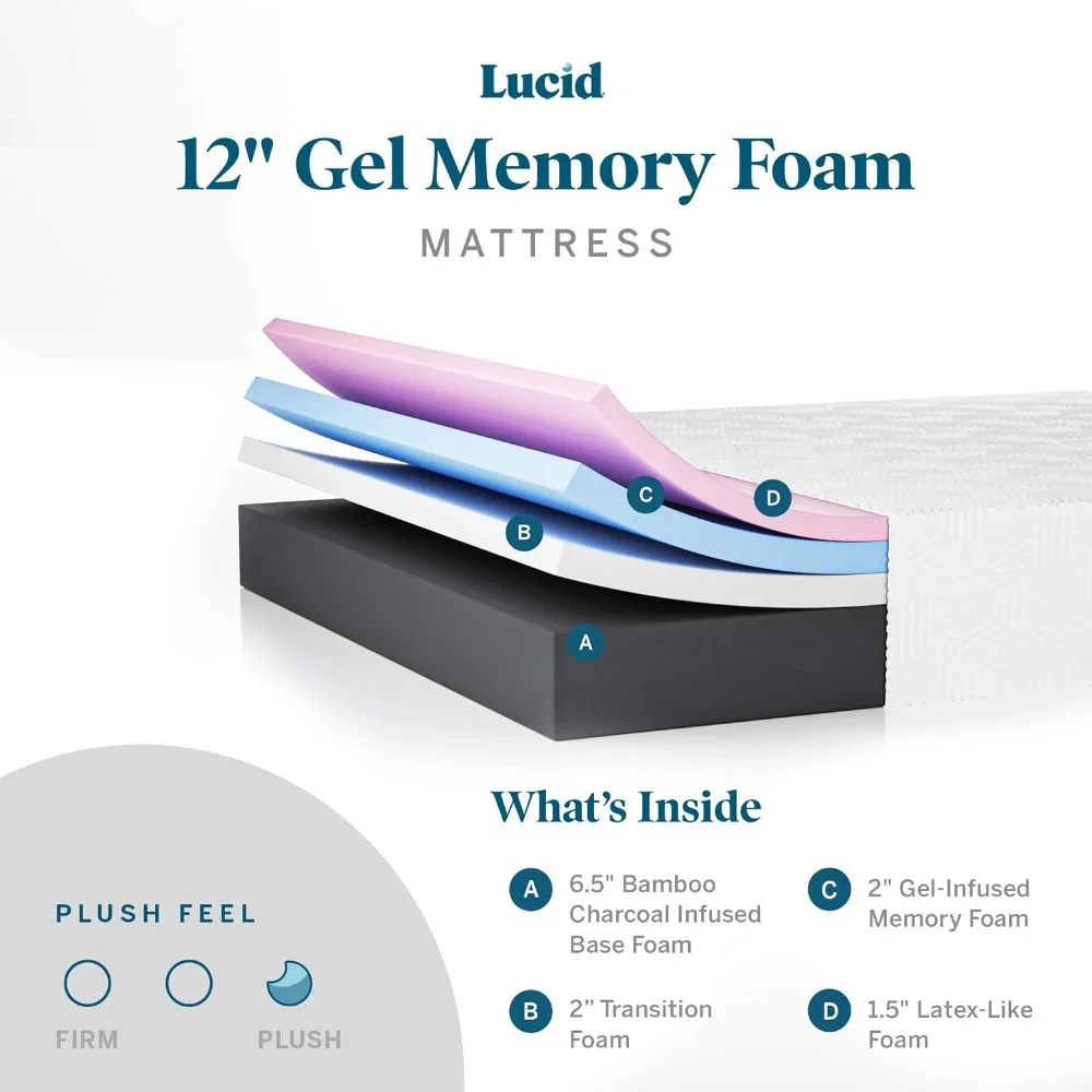 12 Inch Twin XL Mattress Plush Memory Foam Mattress Bamboo Charcoal Foam Gel Infused Hypoallergenic Foam Freight Free Mattresses