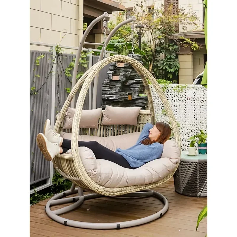 Hand-woven wicker 2-seat rocking chair Modern design Outdoor garden Patio or balcony Hanging egg chair