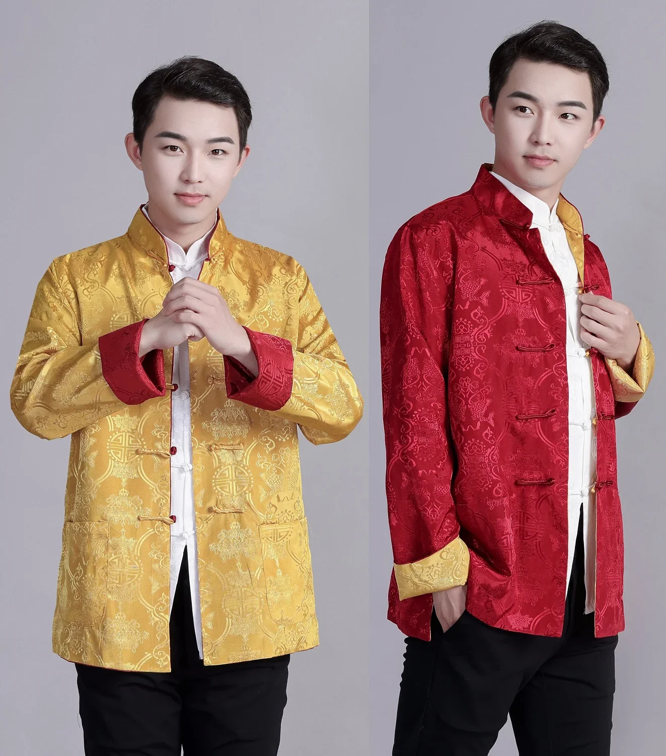 

Male Double-Face Long Sleeve Shirt Traditional Chinese Clothing Tang Suit Coat Reversible Kung Fu Jacket for Men Women coats