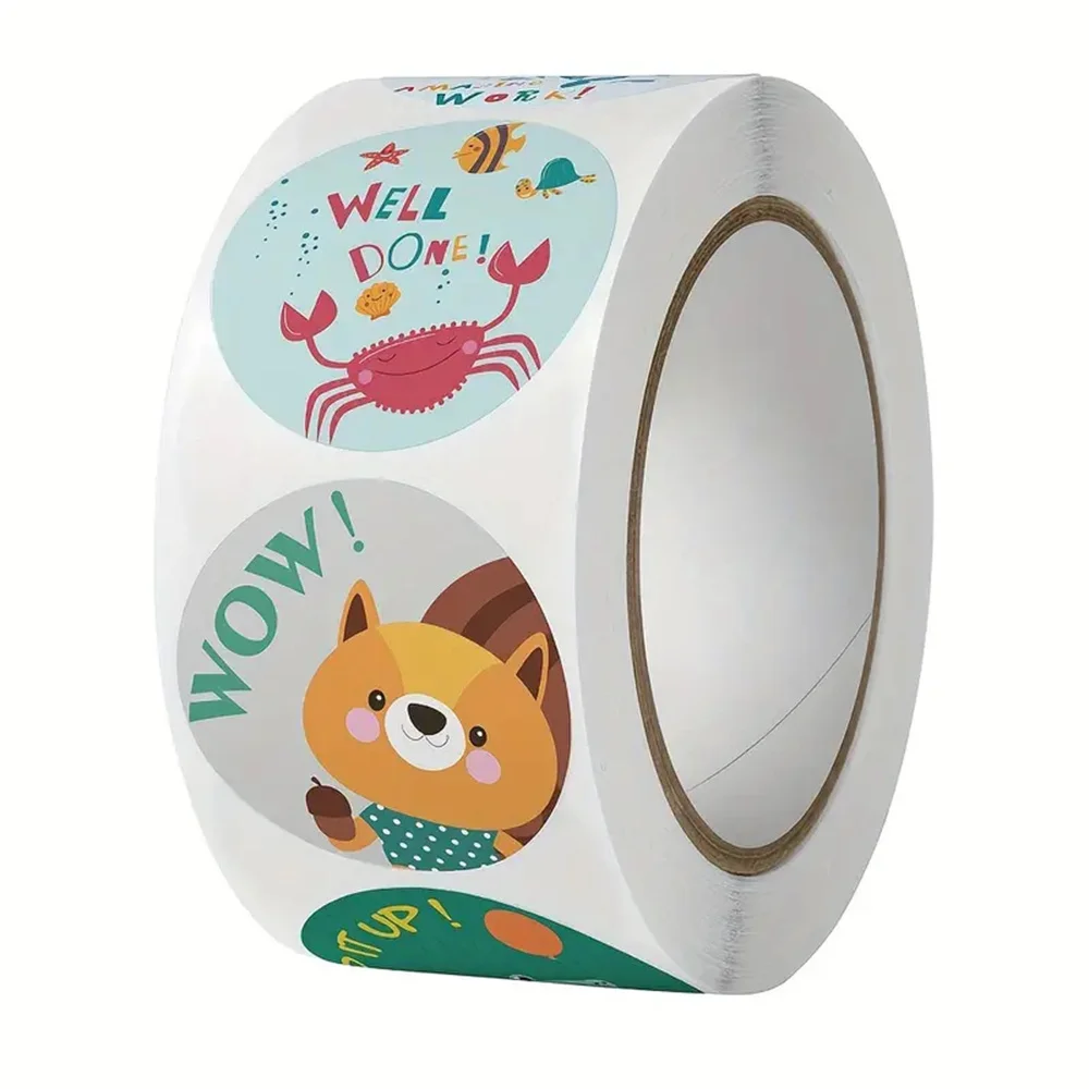 500pcs/roll Motivational Reward Stickers - Fun Teacher-Focused Animal Designs, Hand-Painted & Adorable, Ideal for Classroom Enco